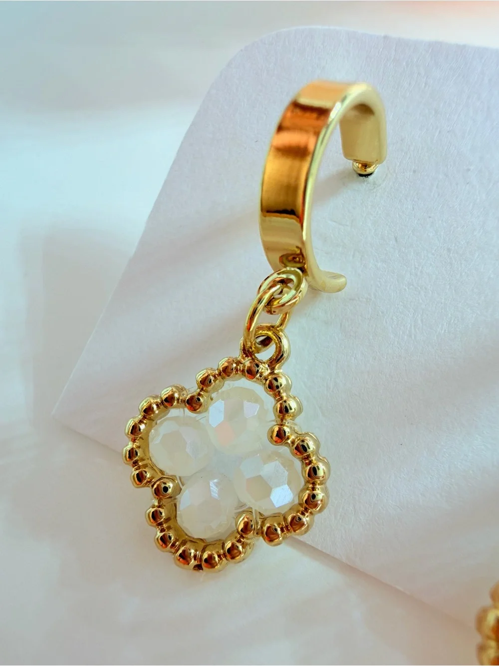 Gold Clover Drop Earrings with Opalescent Stones